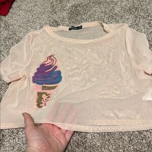 Sheer Ice Cream Graphic Crop Top